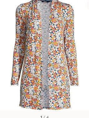 Land's End Plus Size Lightweight Jersey Knit Long Open Cardigan 2X 2XL Floral